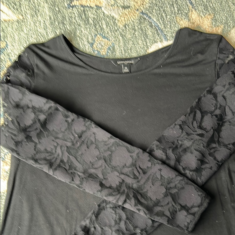 Black Long Sleeve Top with Floral Lace